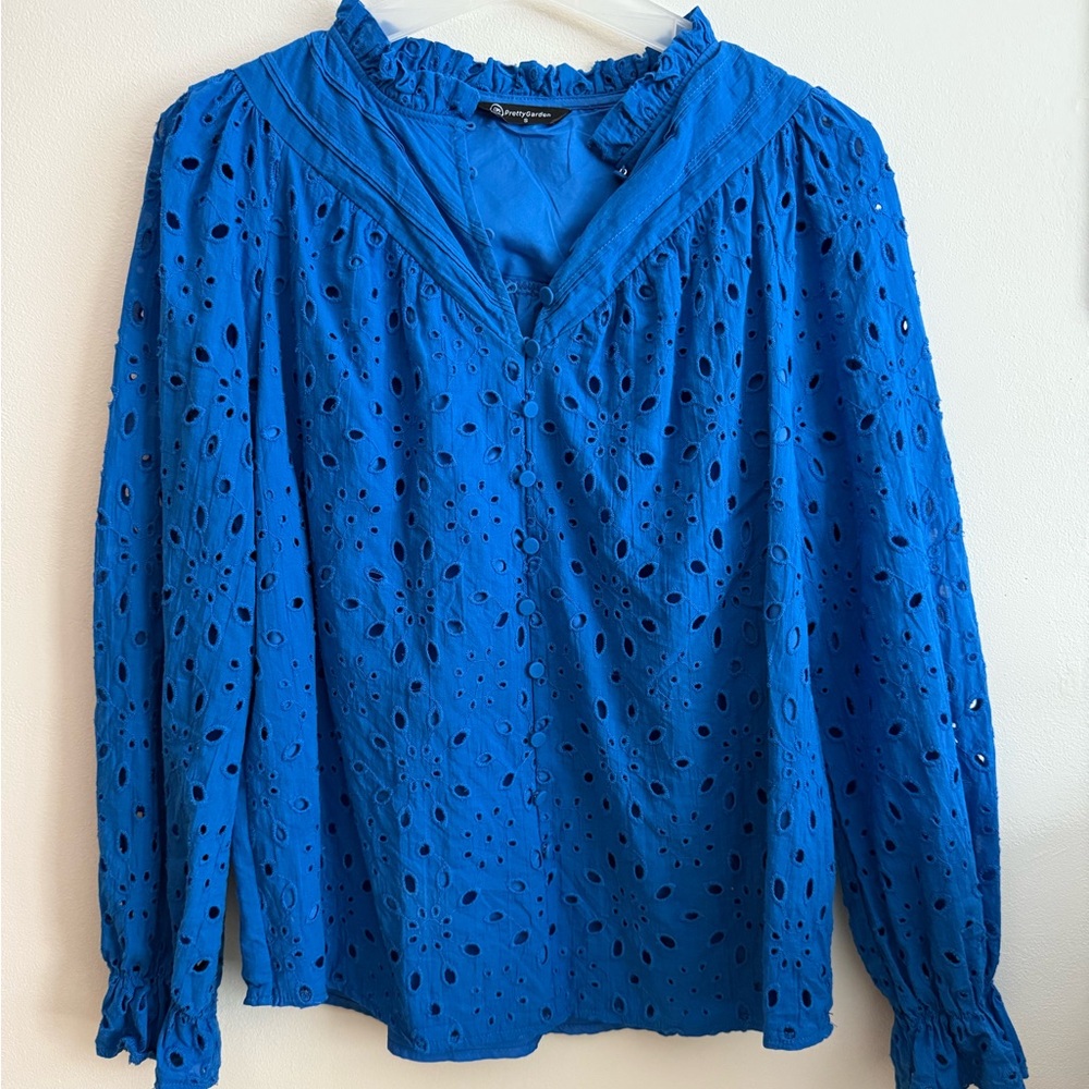 Zara Cobalt Blue Eyelet Blouse